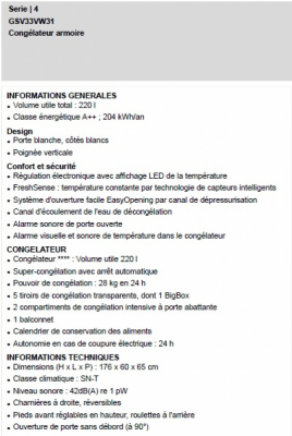 Congélateur BOSCH Armoire 220 Litres class A++ Super isolé GSV 33VW31 (SIRAM électroménager) Congélateur BOSCH Armoire 220 Litres class A++ Super isolé GSV 33VW31 (SIRAM électroménager)